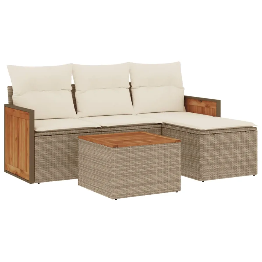 Salon de jardin avec coussins 5 pcs beige résine tressée - 2