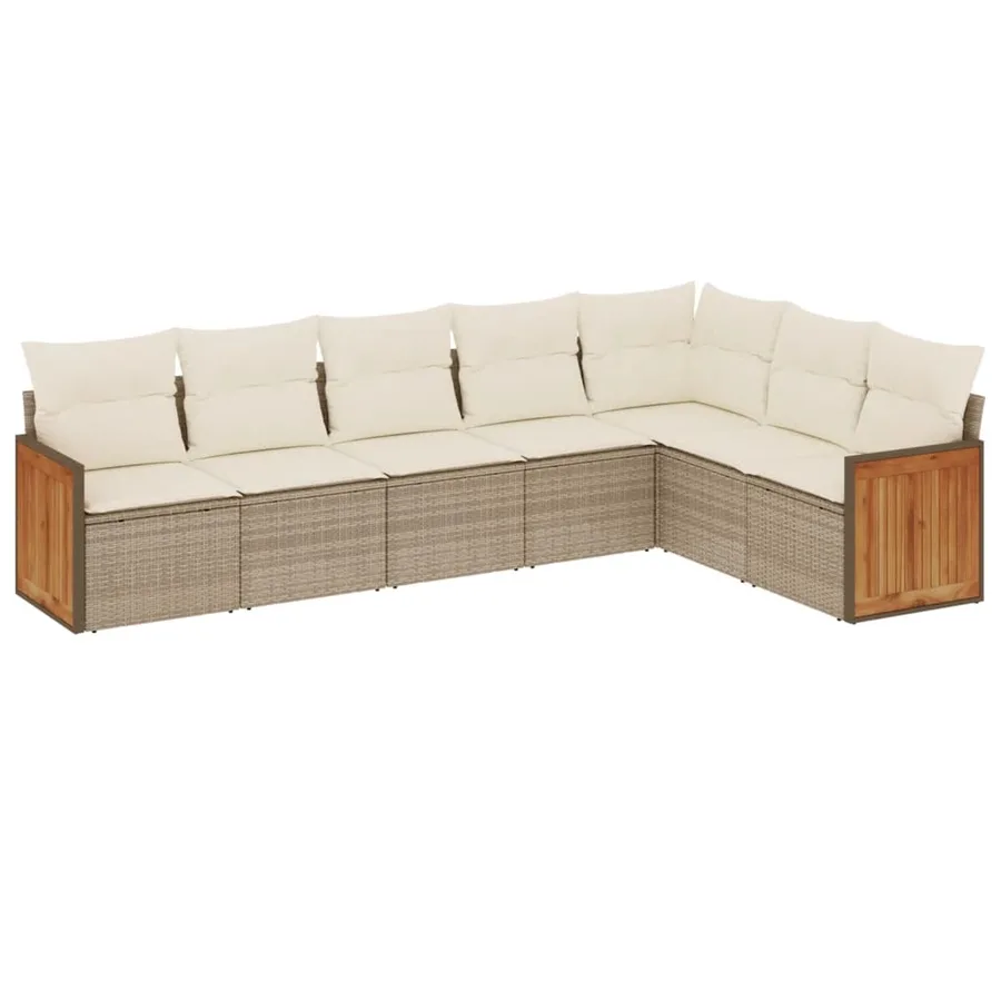 Salon de jardin avec coussins 7 pcs beige résine tressée - 2