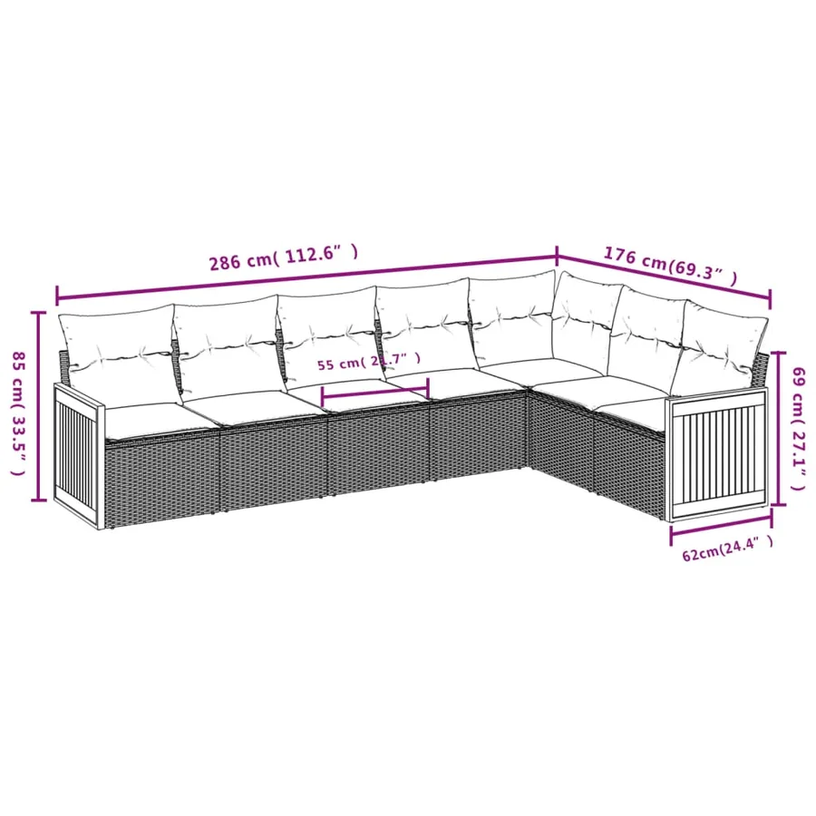 Salon de jardin avec coussins 7 pcs beige résine tressée - 3
