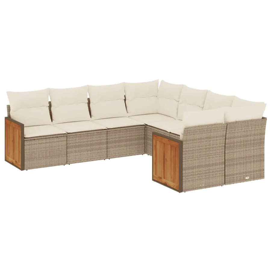 Salon de jardin avec coussins 8 pcs beige résine tressée - 2
