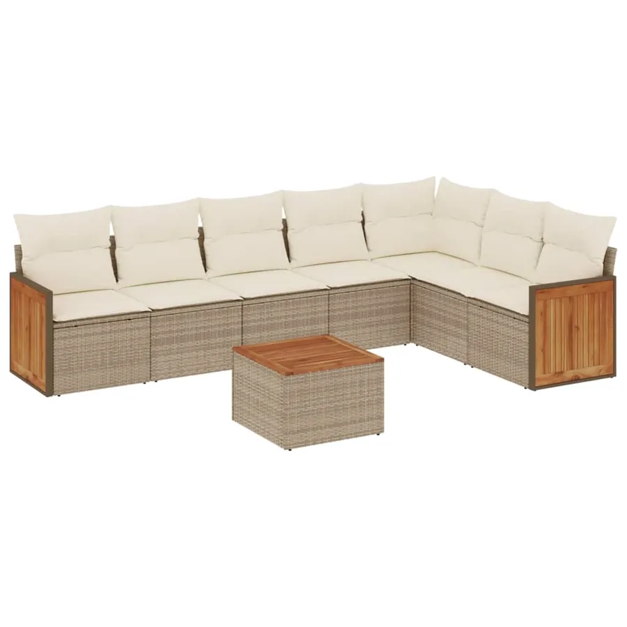 Salon de jardin avec coussins 8 pcs beige résine tressée - 2