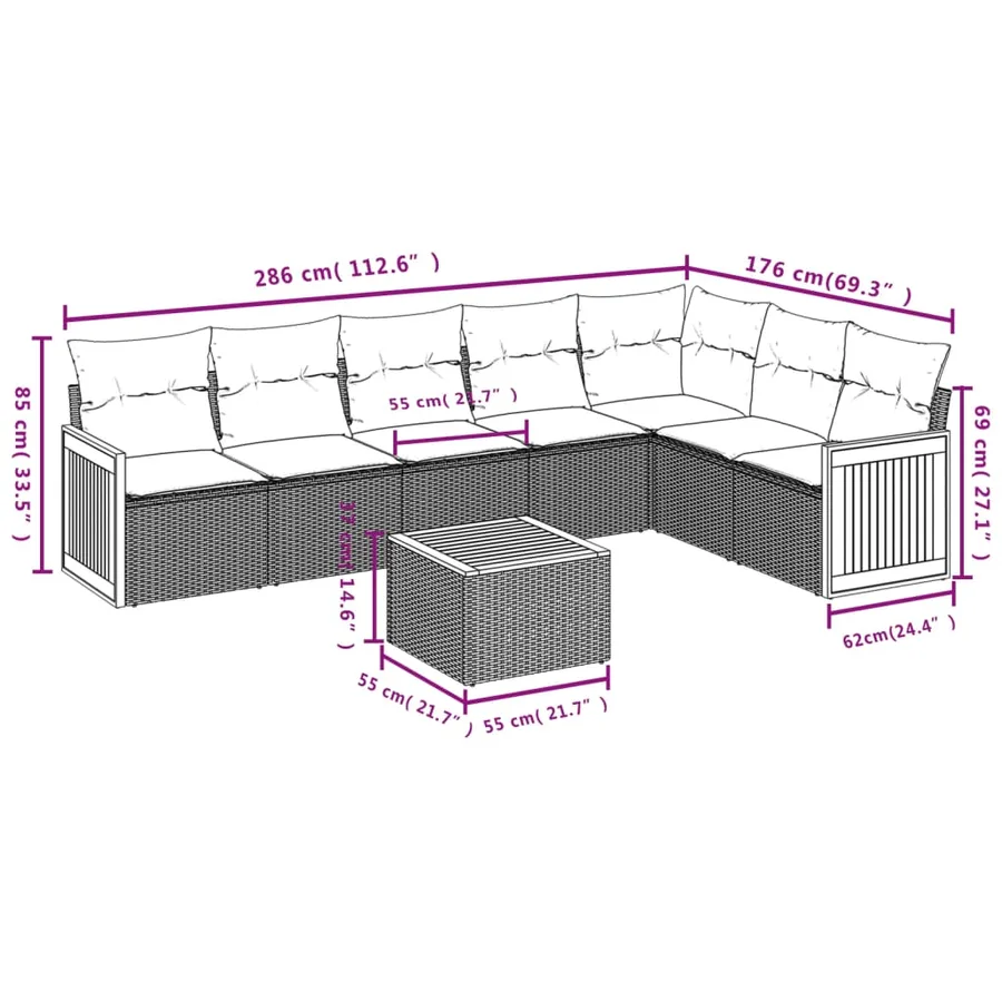 Salon de jardin avec coussins 8 pcs beige résine tressée - 3