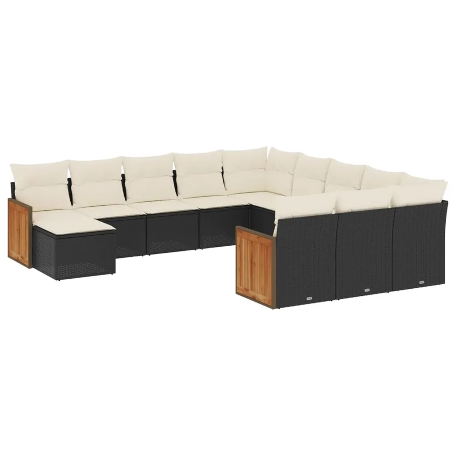 Salon de jardin 12 pcs avec coussins noir résine tressée - 2