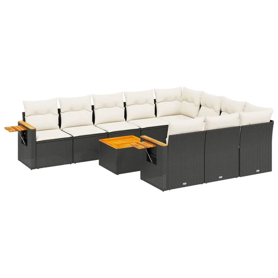 Salon de jardin 11 pcs avec coussins noir résine tressée - 2