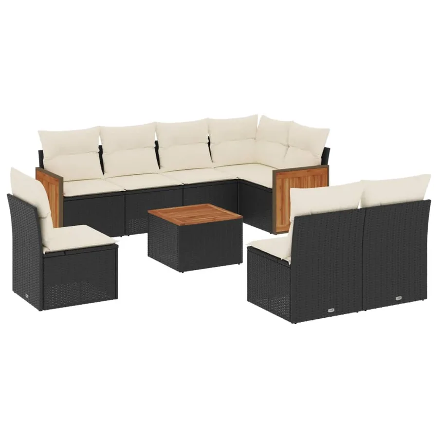 Salon de jardin 9 pcs avec coussins noir résine tressée - 2