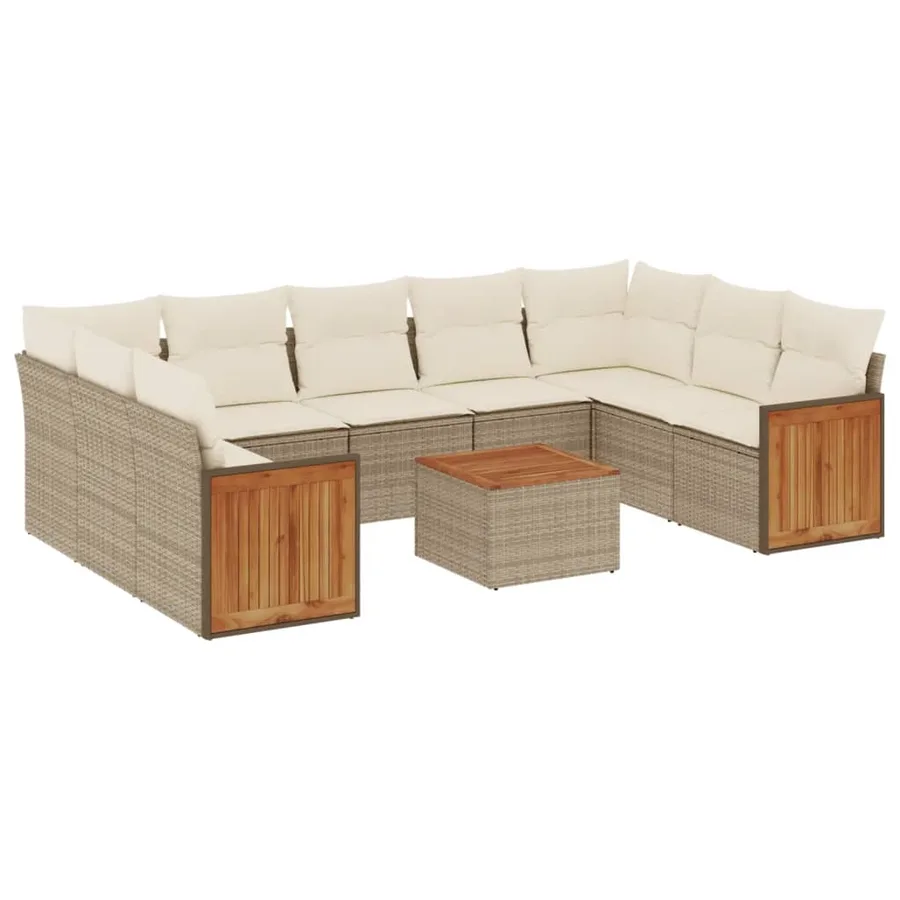 Salon de jardin avec coussins 10 pcs beige résine tressée - 2