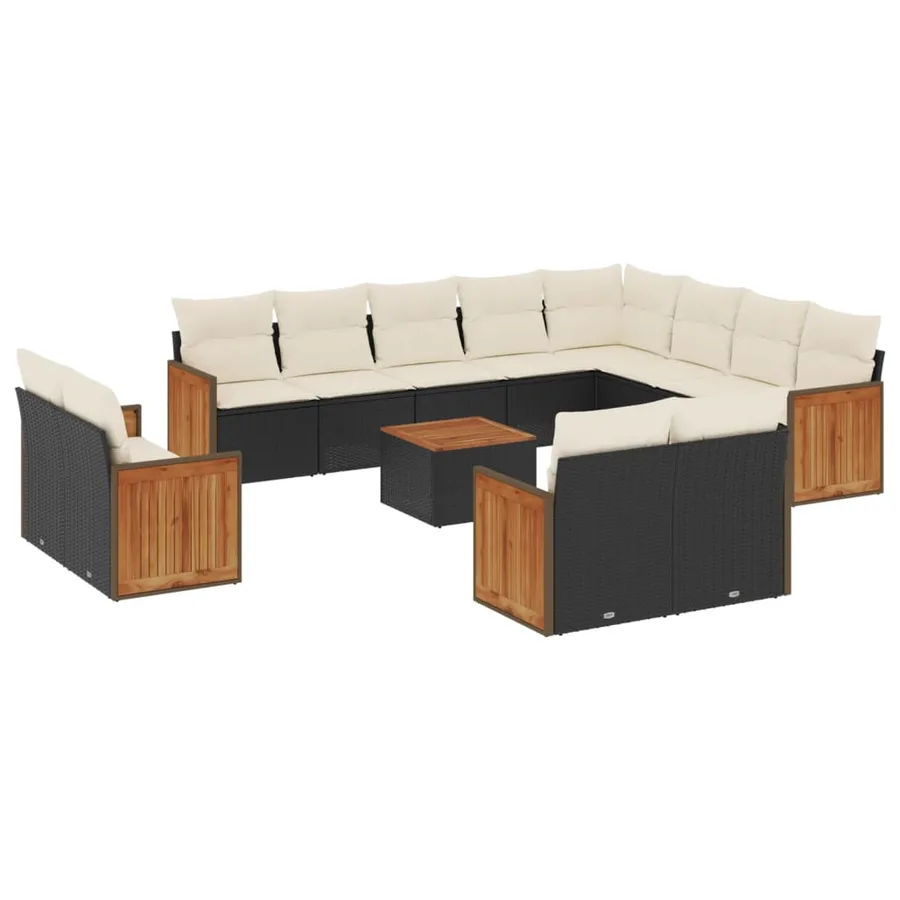 Salon de jardin avec coussins 13 pcs noir résine tressée - 2