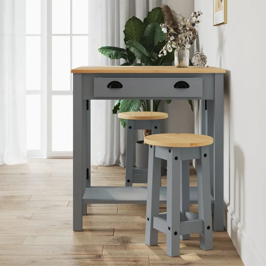 Tabourets de bar lot de 2 gris bois massif de pin - 3