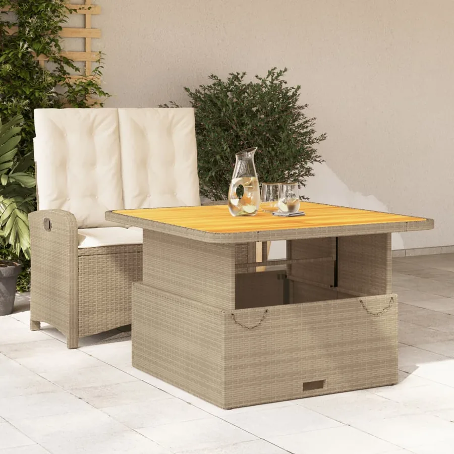Ensemble à manger de jardin et coussins 2 pcs beige poly rotin