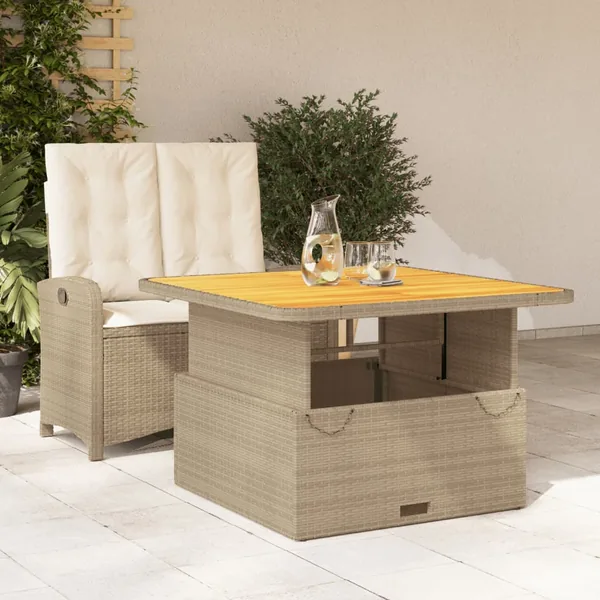 Ensemble à manger de jardin et coussins 2 pcs beige poly rotin
