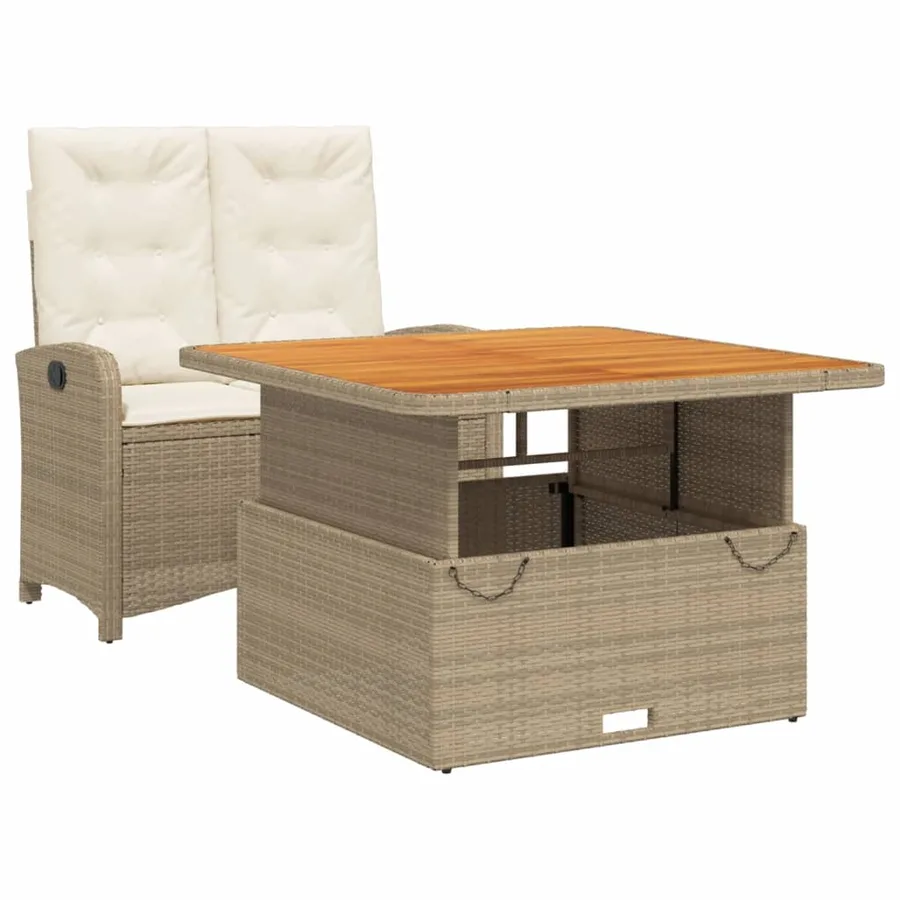 Ensemble à manger de jardin et coussins 2 pcs beige poly rotin - 2