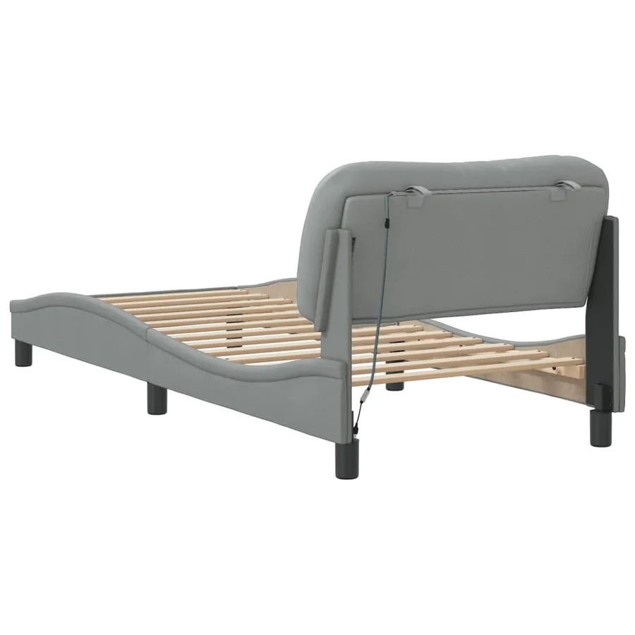 Cadre de lit avec LED sans matelas Hvar gris clair 90x190 cm tissu - 9