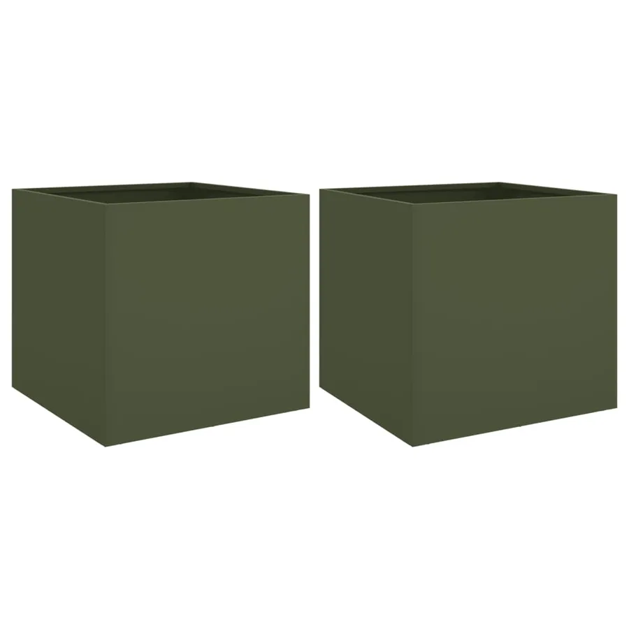 Jardinières 2 pcs vert olive 42x40x39 cm acier - 2