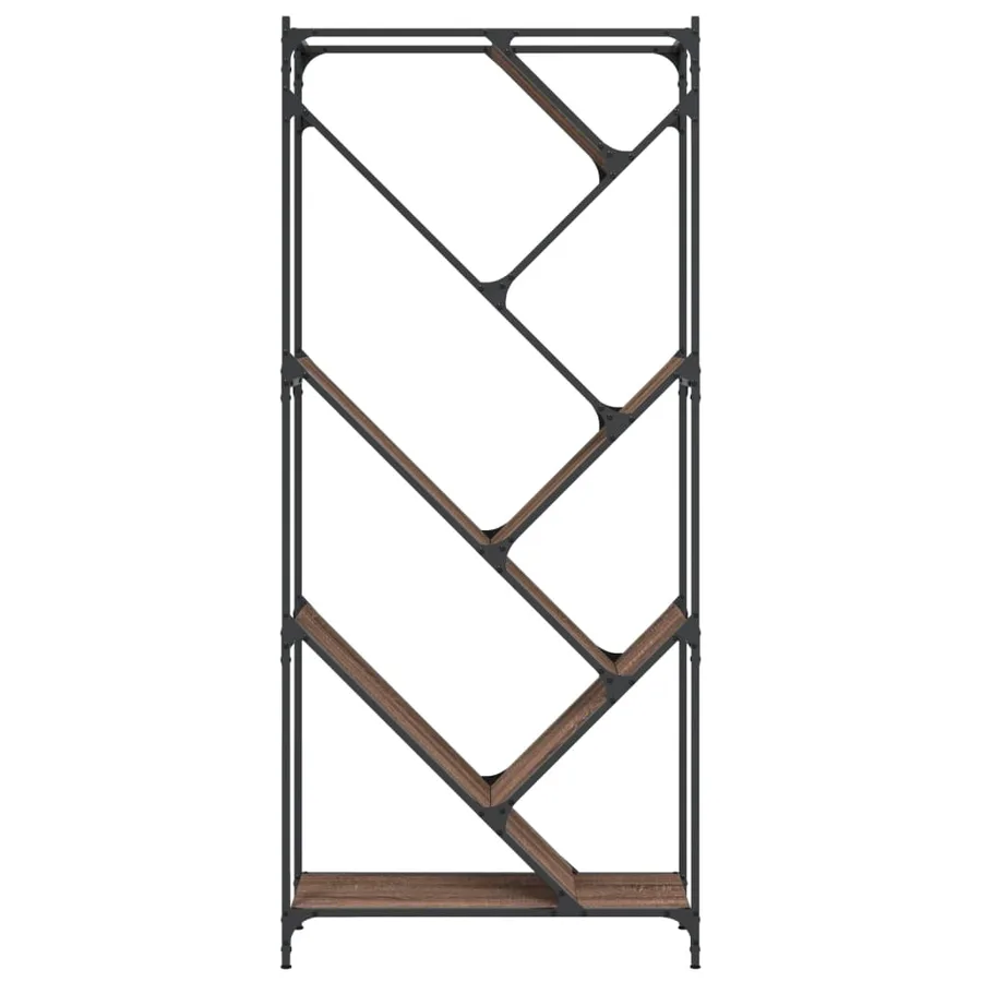 Bibliothèque chêne marron 79x30x180 cm bois ingénierie et métal - 5
