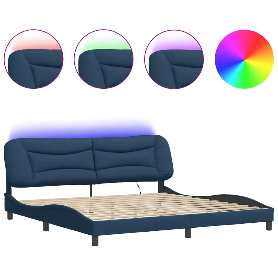 Cadre de lit avec LED sans matelas Hvar bleu 200x200 cm tissu - 2