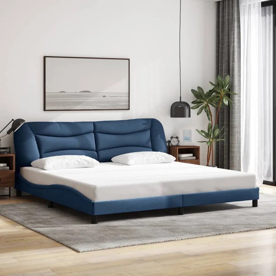 Cadre de lit avec LED sans matelas Hvar bleu 200x200 cm tissu - 4