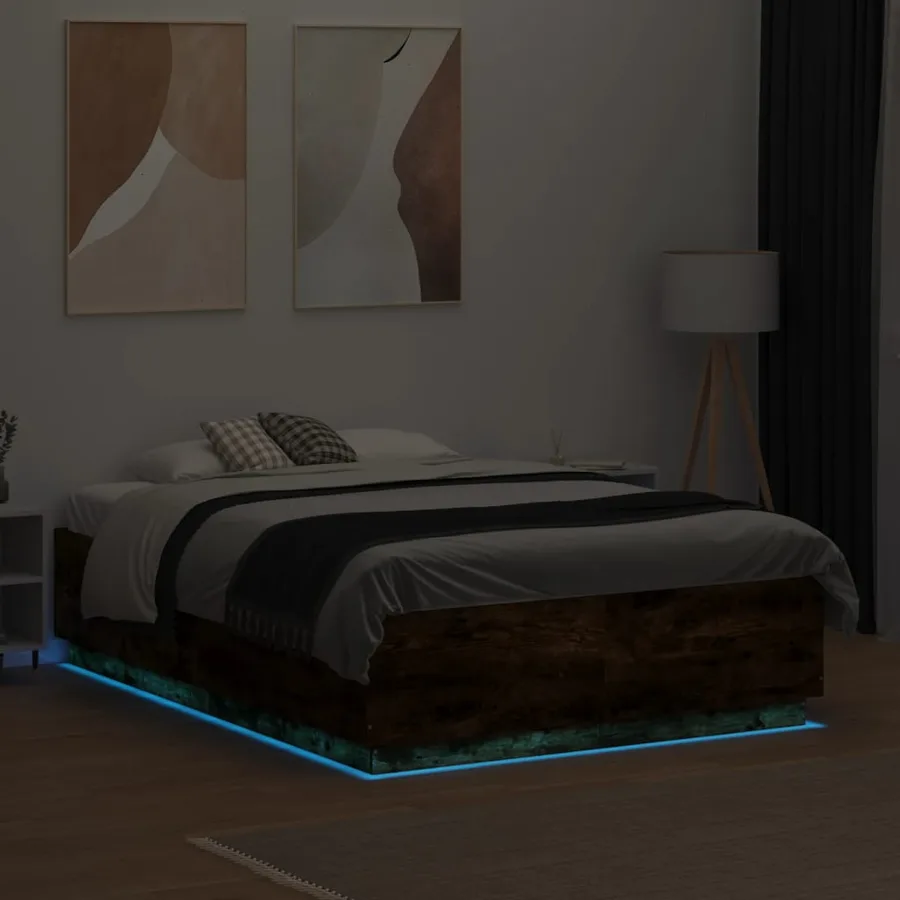 Cadre de lit avec LED sans matelas chêne fumé 120x190 cm - 4