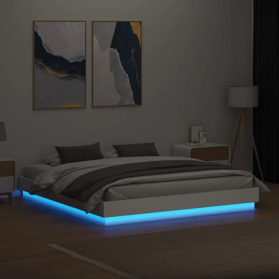 Cadre de lit avec LED sans matelas blanc 200x200 cm - 4