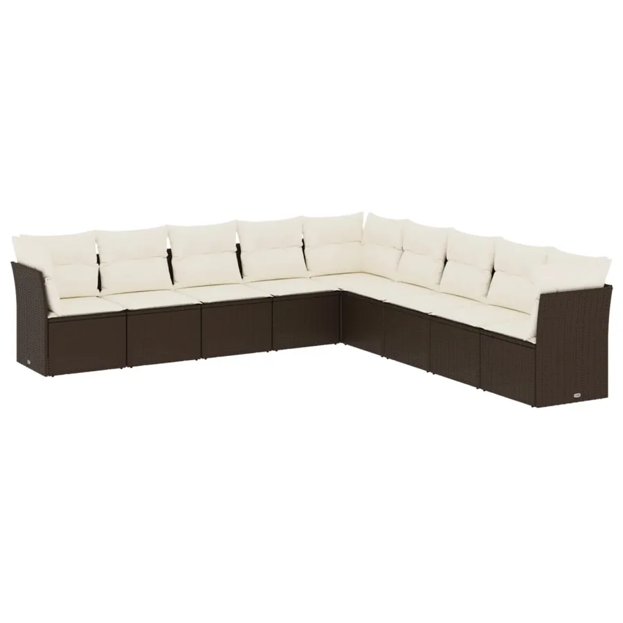 Salon de jardin avec coussins 9 pcs marron résine tressée - 2