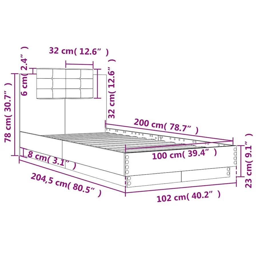 Cadre de lit sans matelas chêne marron 100x200 cm - 9