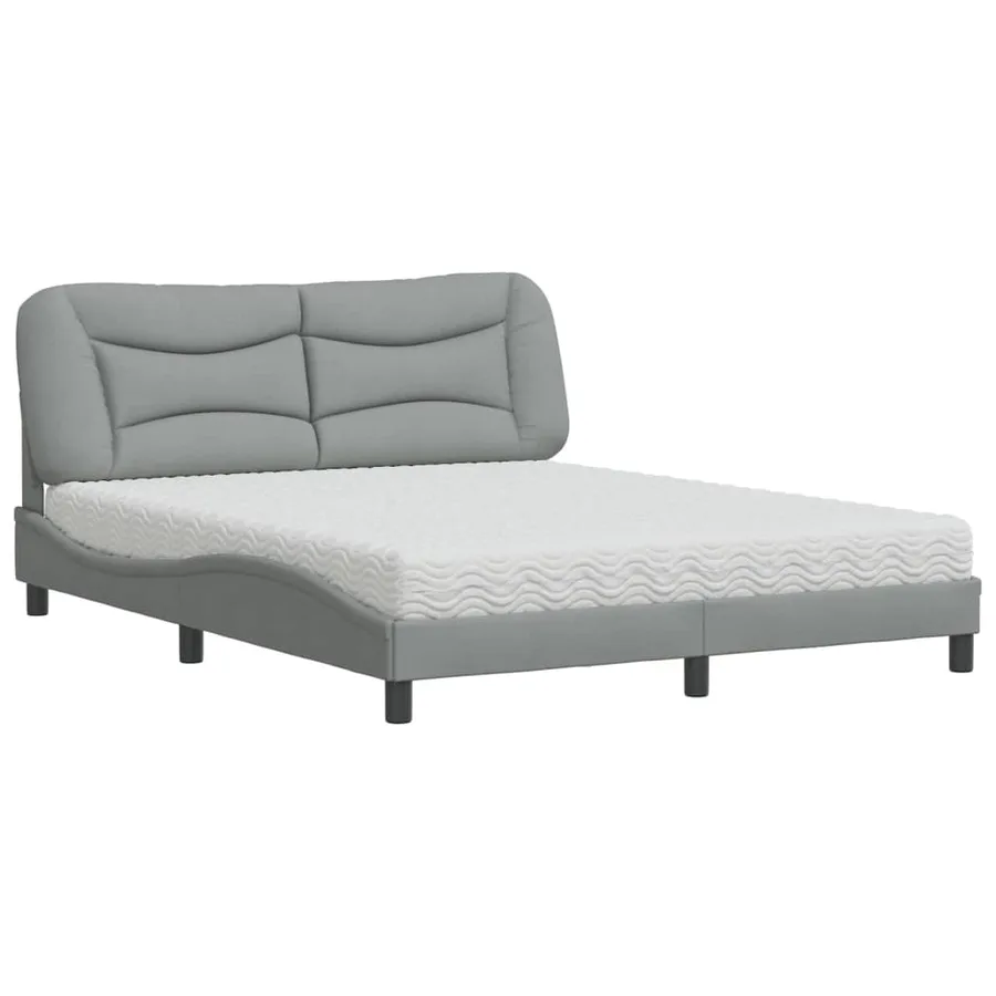 Lit avec matelas Hvar gris clair 160x200 cm tissu - 2