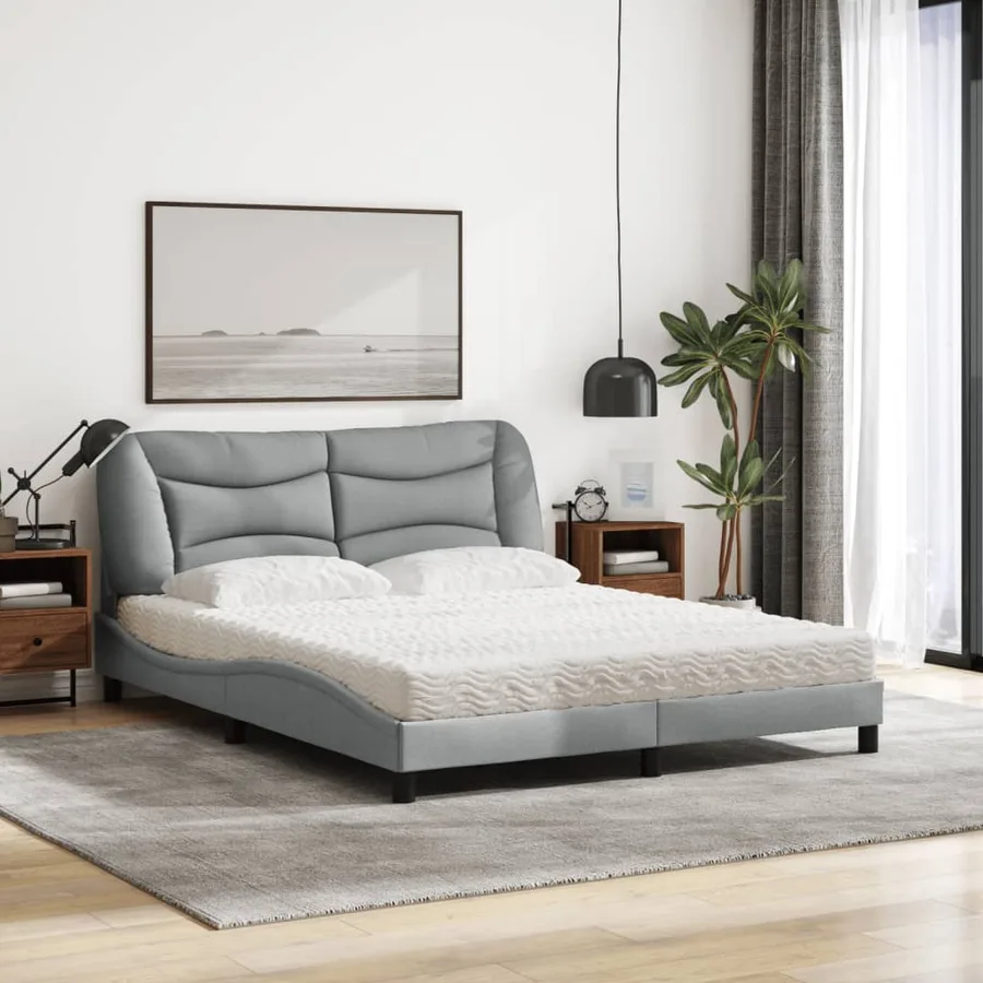 Lit avec matelas Hvar gris clair 160x200 cm tissu - 3