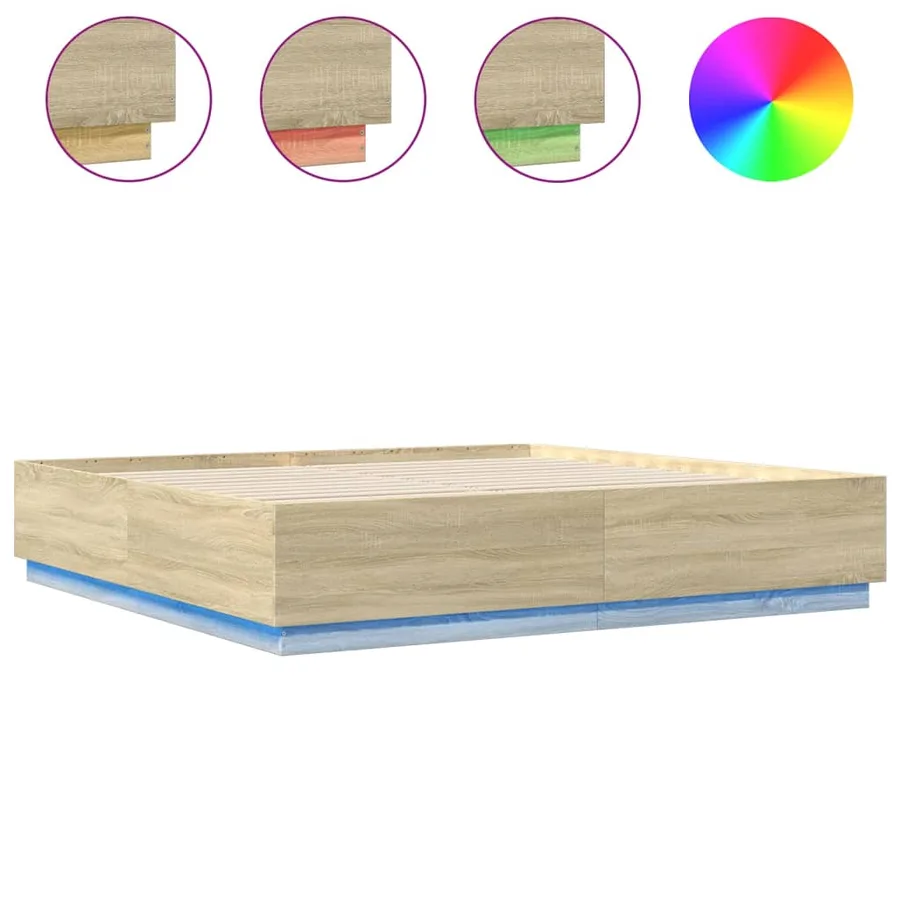 Cadre de lit avec LED sans matelas chêne sonoma 200x200 cm - 2