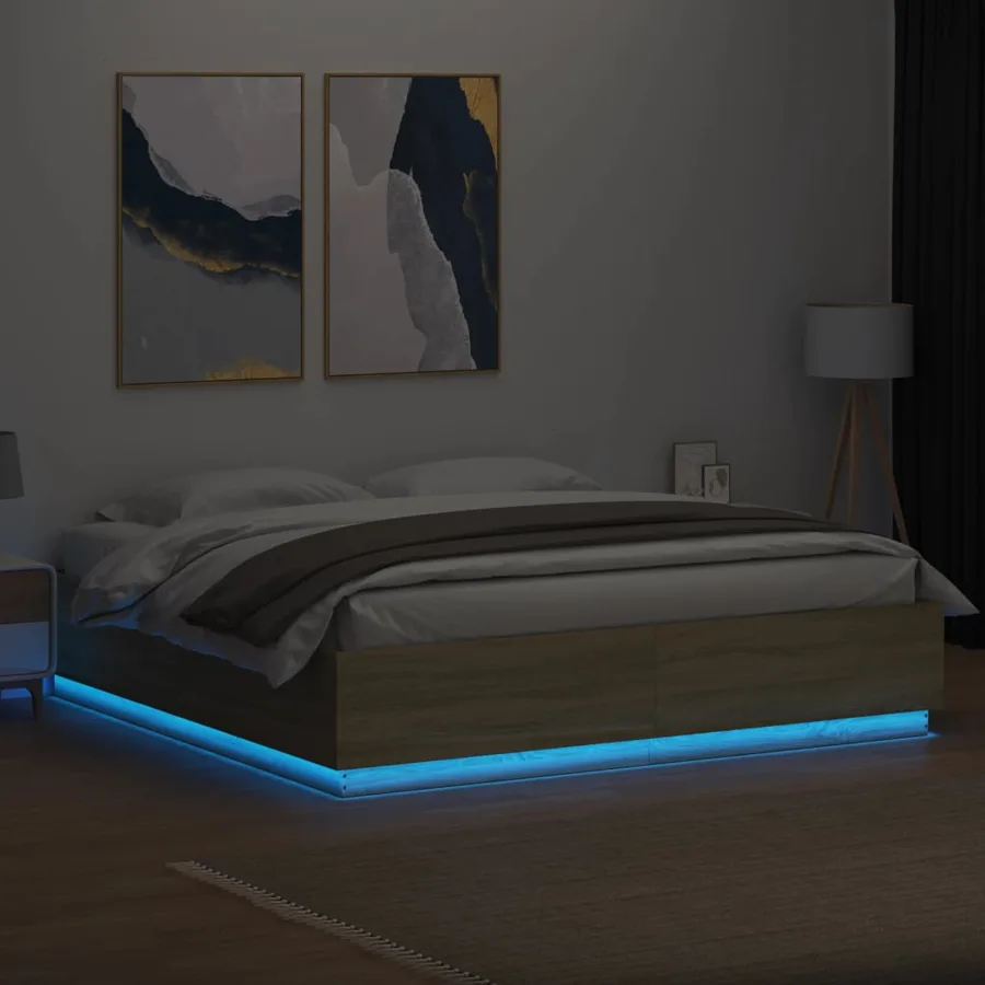 Cadre de lit avec LED sans matelas chêne sonoma 200x200 cm - 4