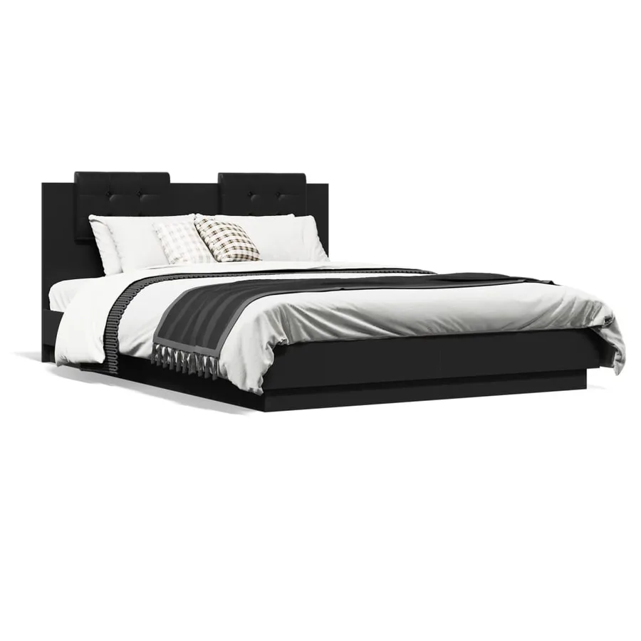 Cadre de lit sans matelas noir 150x200 cm - 2