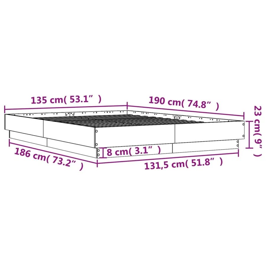 Cadre de lit avec LED sans matelas chêne sonoma 135x190 cm - 14