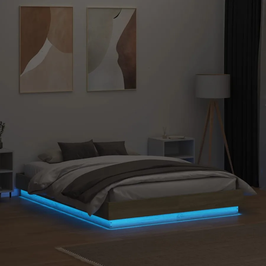 Cadre de lit avec LED sans matelas chêne sonoma 135x190 cm - 4