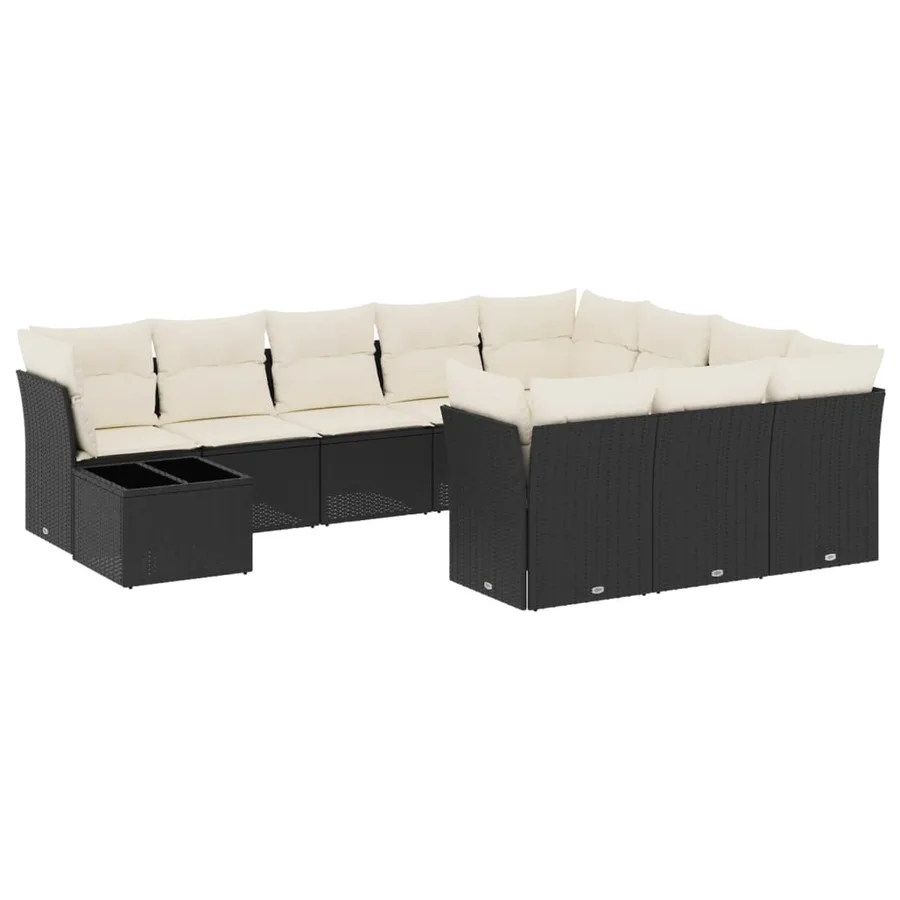 Salon de jardin 11 pcs avec coussins noir résine tressée - 2