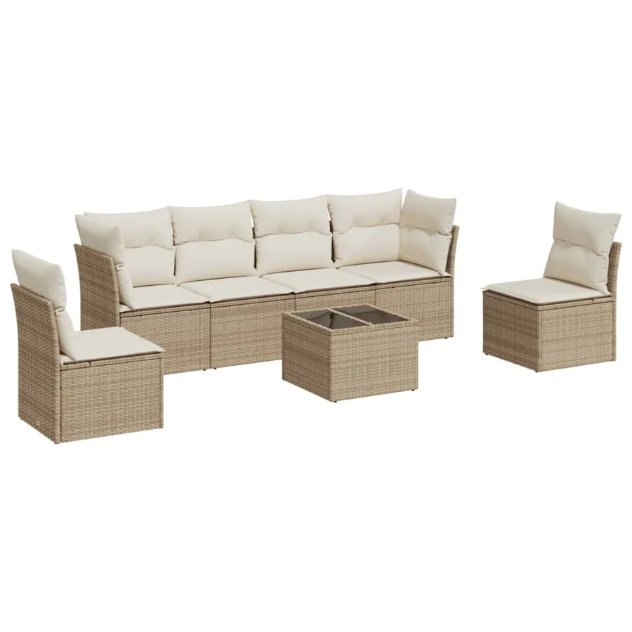 Salon de jardin avec coussins 7 pcs beige résine tressée - 2