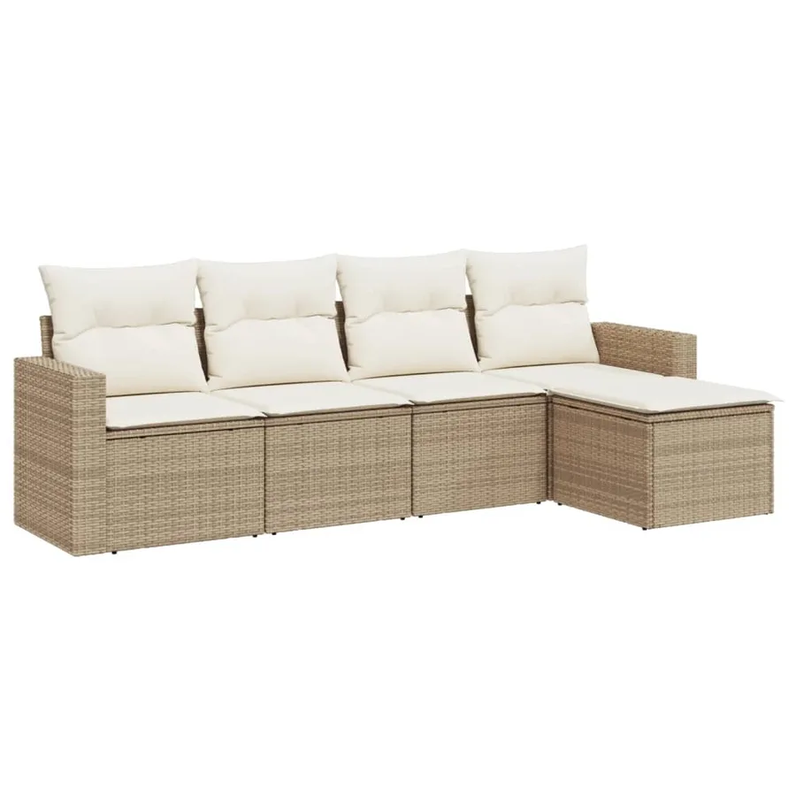 Salon de jardin avec coussins 5 pcs beige résine tressée - 2