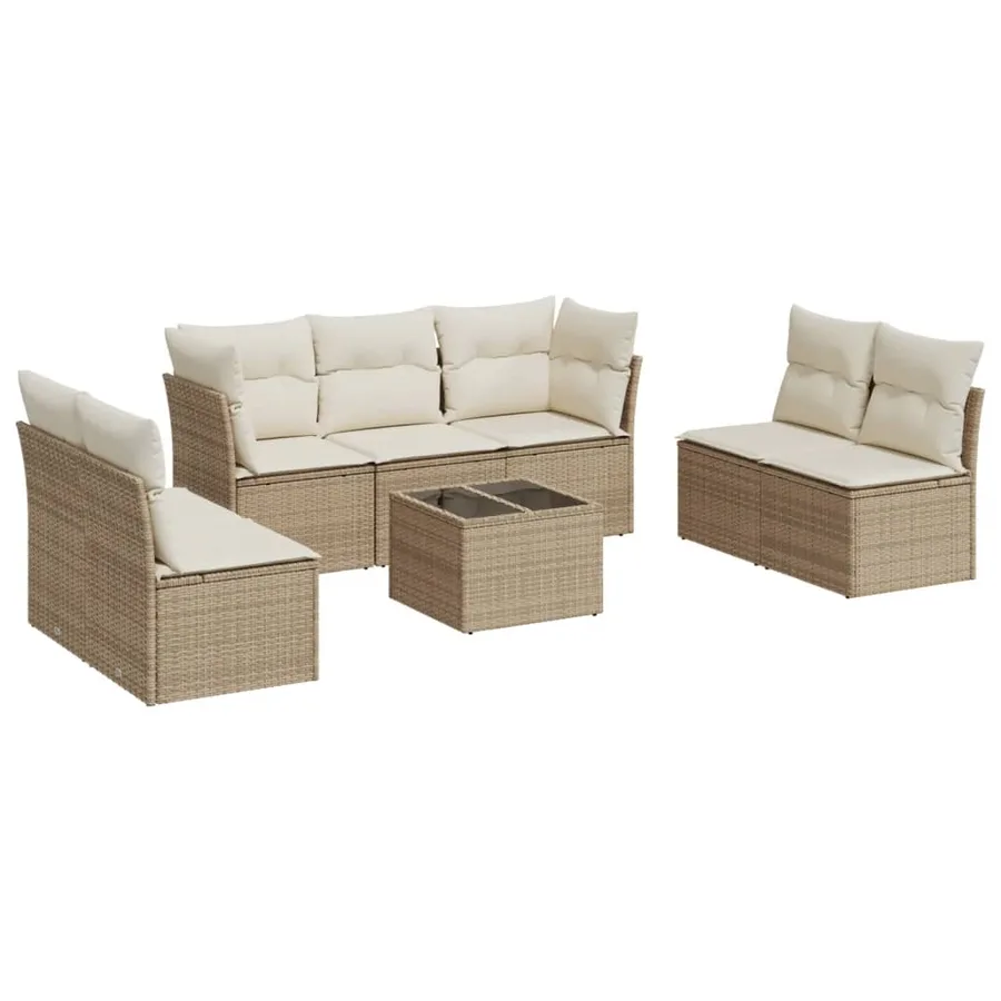 Salon de jardin avec coussins 8 pcs beige résine tressée - 2