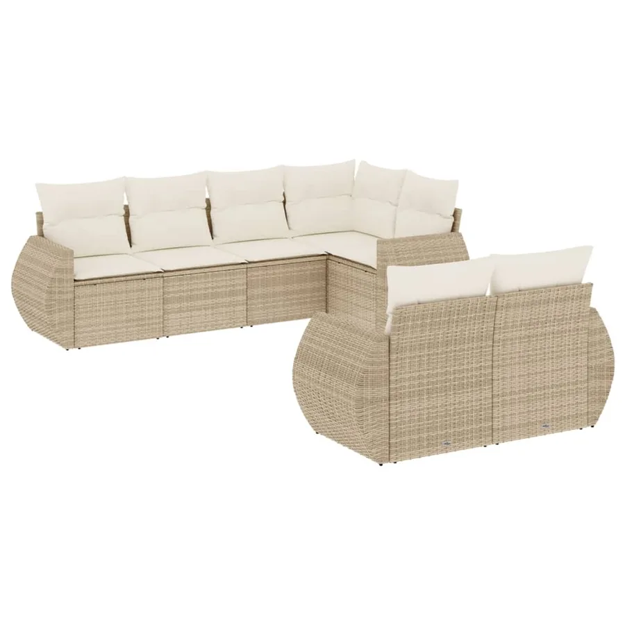 Salon de jardin avec coussins 7 pcs beige résine tressée - 2