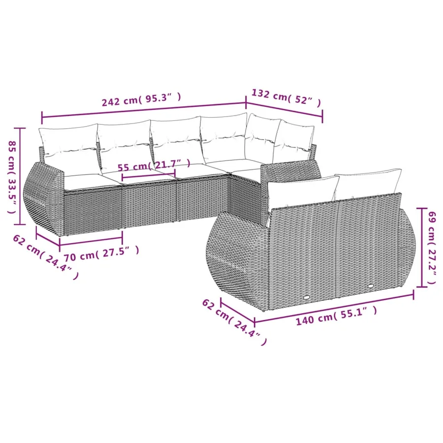 Salon de jardin avec coussins 7 pcs beige résine tressée - 3