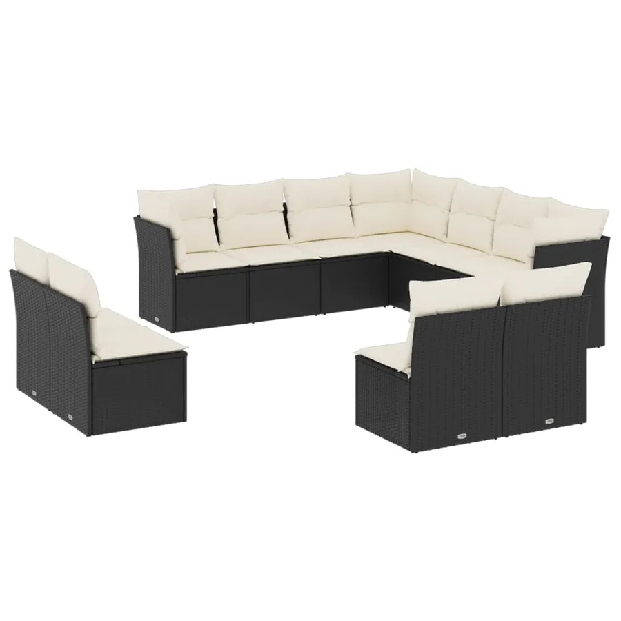 Salon de jardin 11 pcs avec coussins noir résine tressée - 2