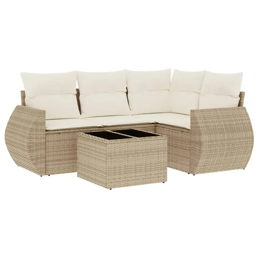 Salon de jardin avec coussins 5 pcs beige résine tressée - 2