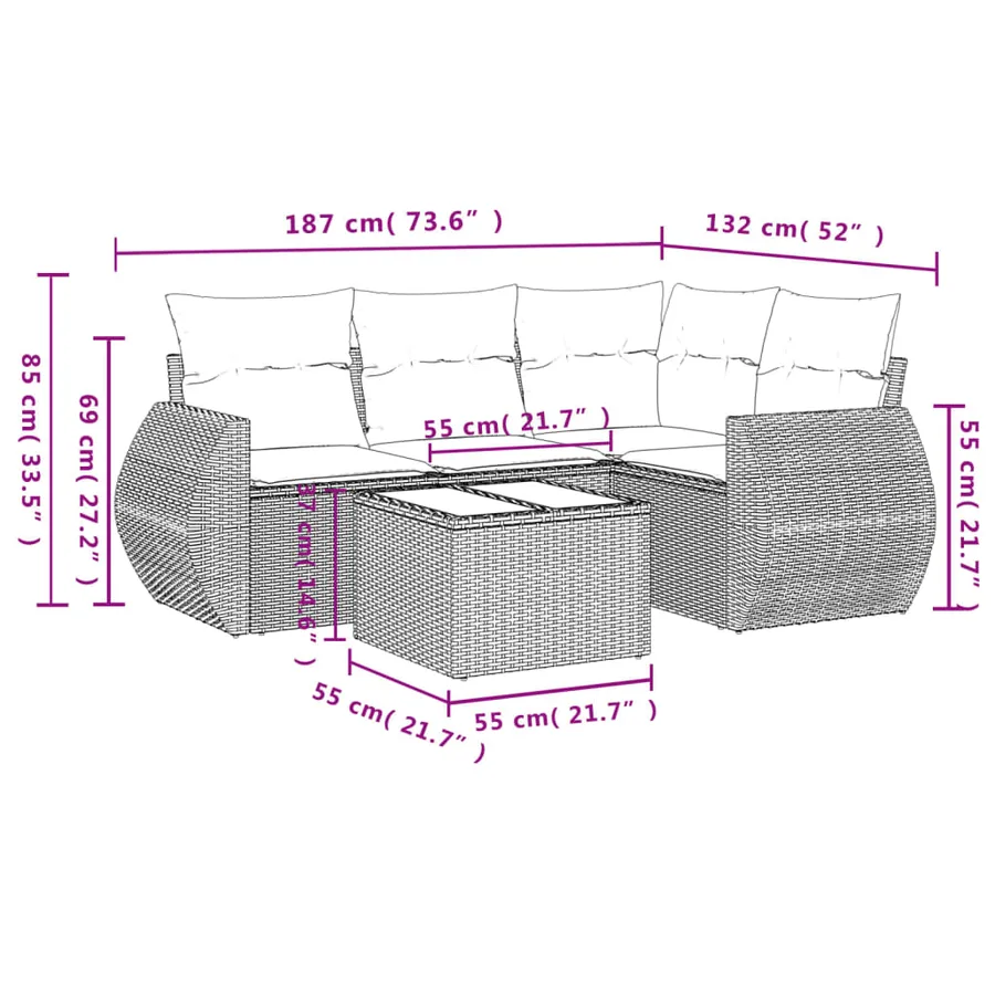 Salon de jardin avec coussins 5 pcs beige résine tressée - 3