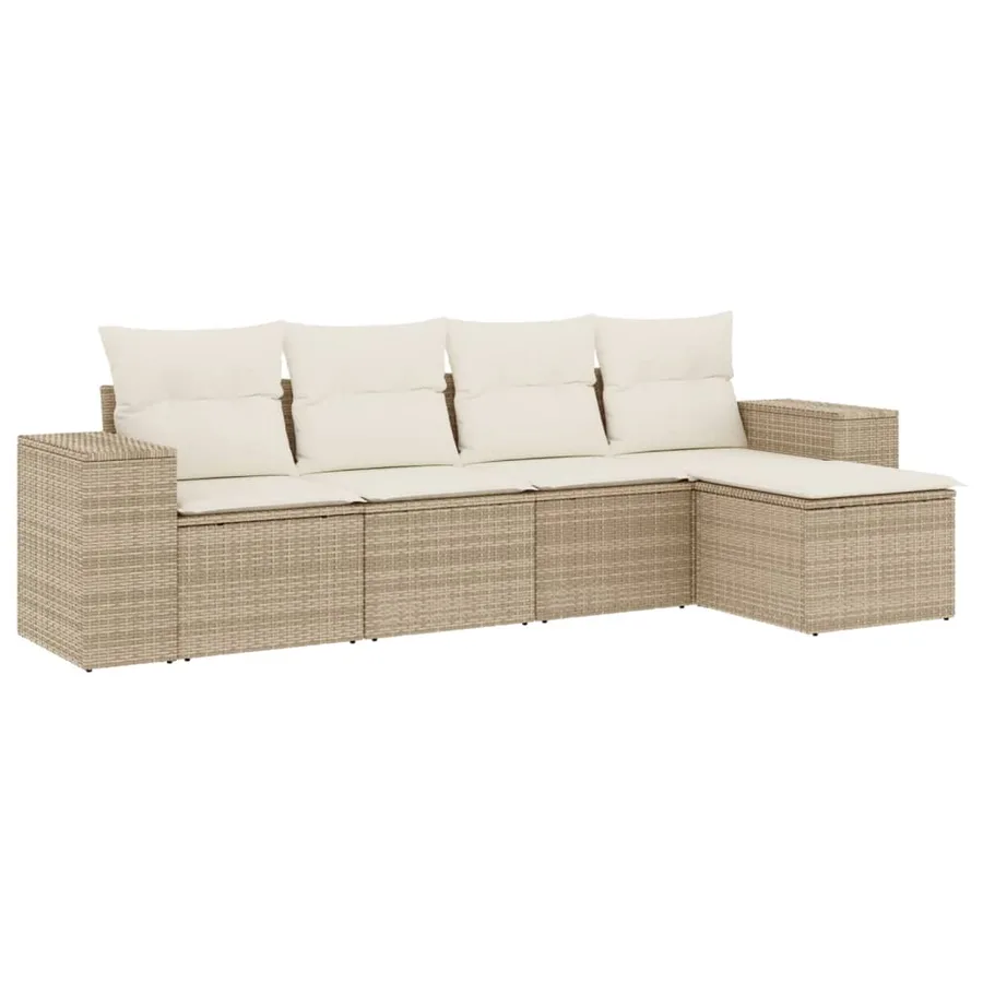 Salon de jardin avec coussins 5 pcs beige résine tressée - 2