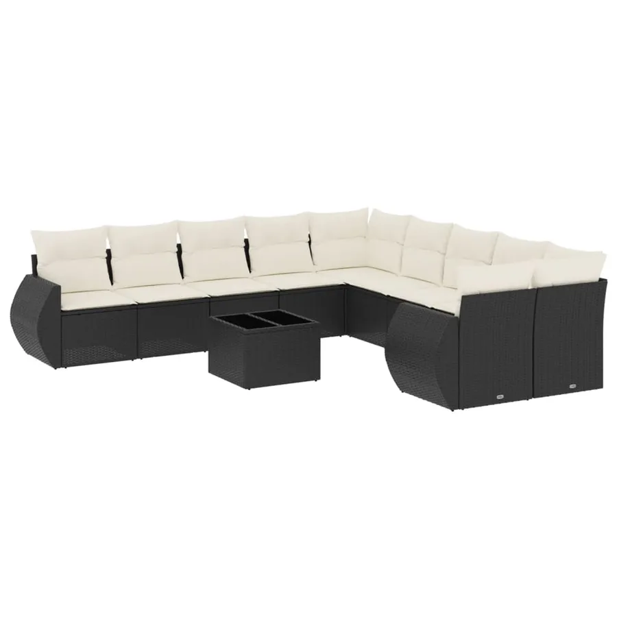 Salon de jardin 11 pcs avec coussins noir résine tressée - 2