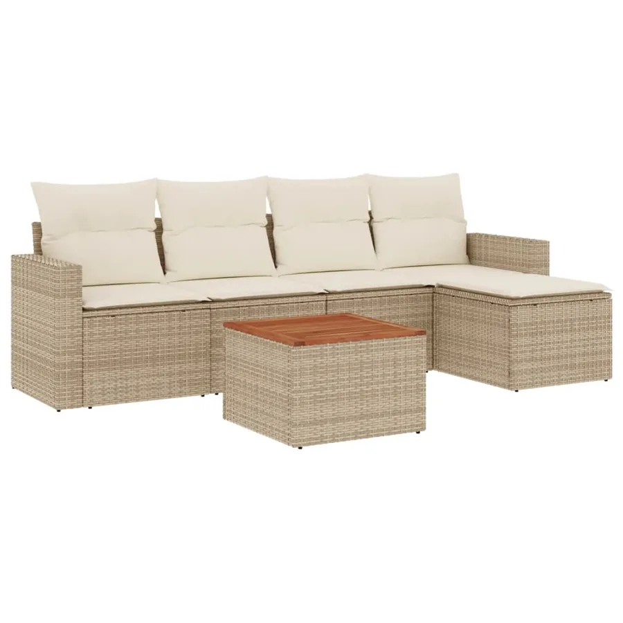 Salon de jardin avec coussins 6 pcs beige résine tressée - 2