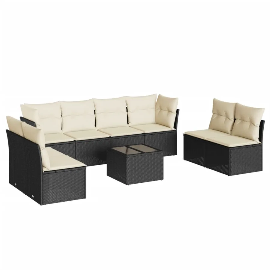 Salon de jardin 9 pcs avec coussins noir résine tressée - 2