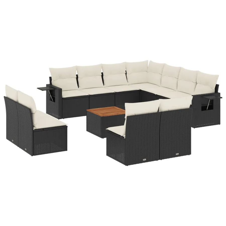 Salon de jardin 12 pcs avec coussins noir résine tressée - 2