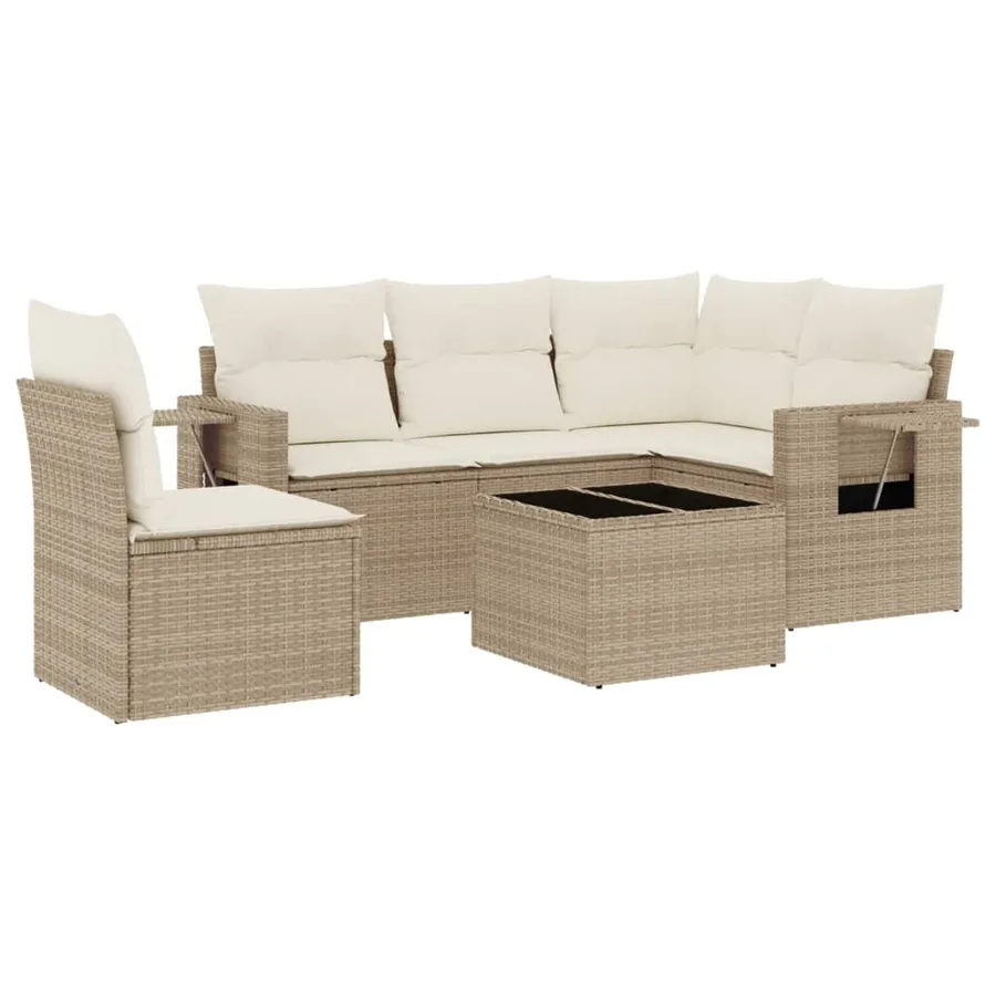 Salon de jardin avec coussins 6 pcs beige résine tressée - 2