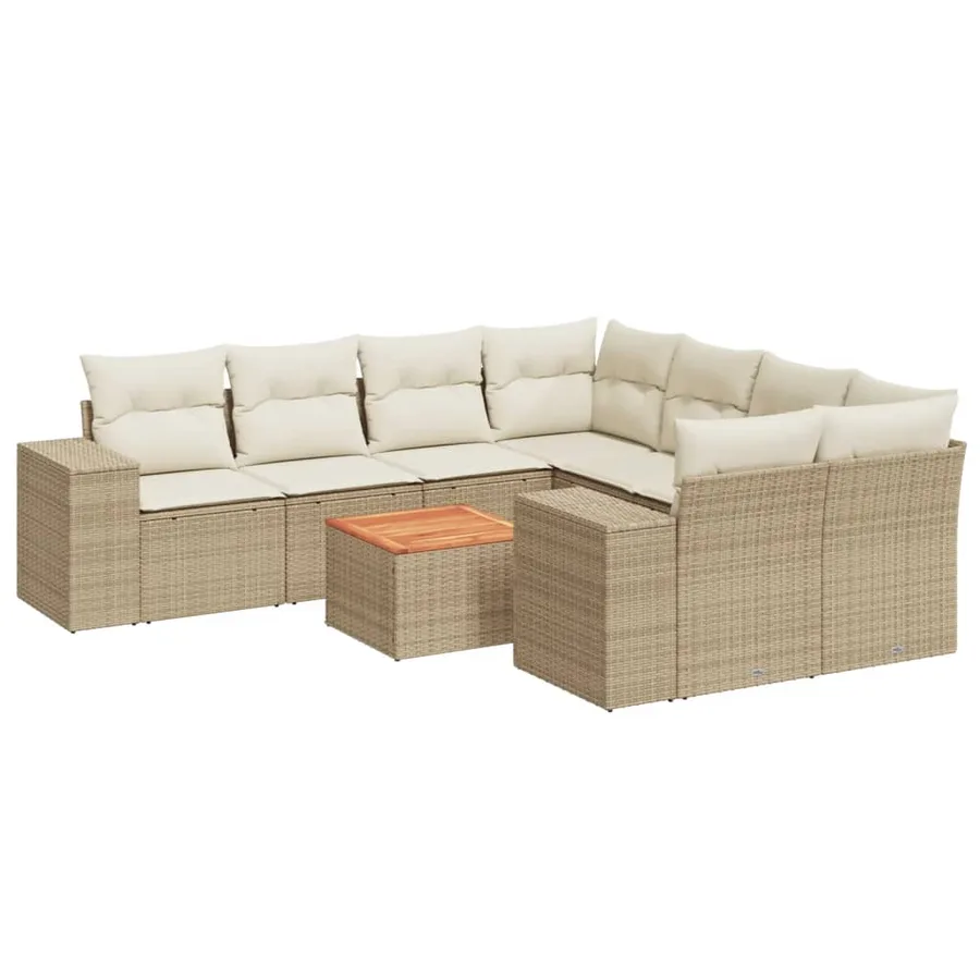 Salon de jardin avec coussins 9 pcs beige résine tressée - 2