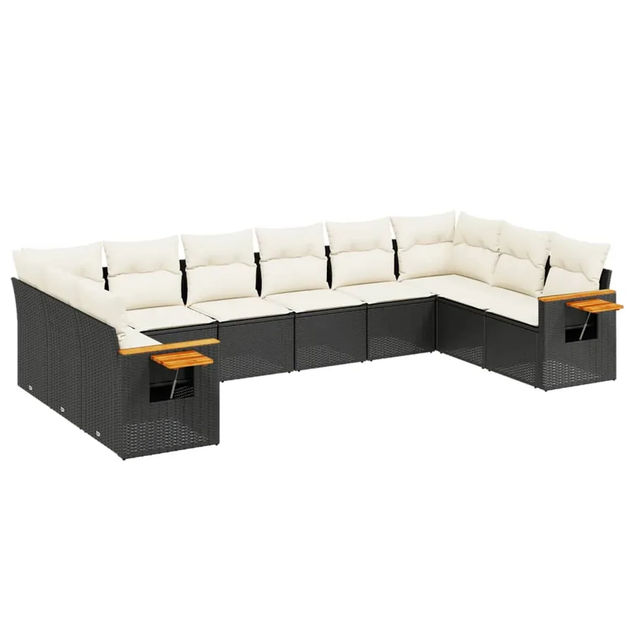 Salon de jardin 10 pcs avec coussins noir résine tressée - 2