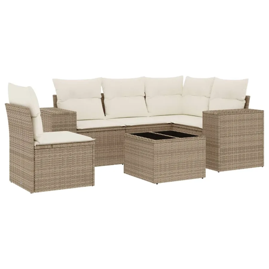 Salon de jardin avec coussins 6 pcs beige résine tressée - 2