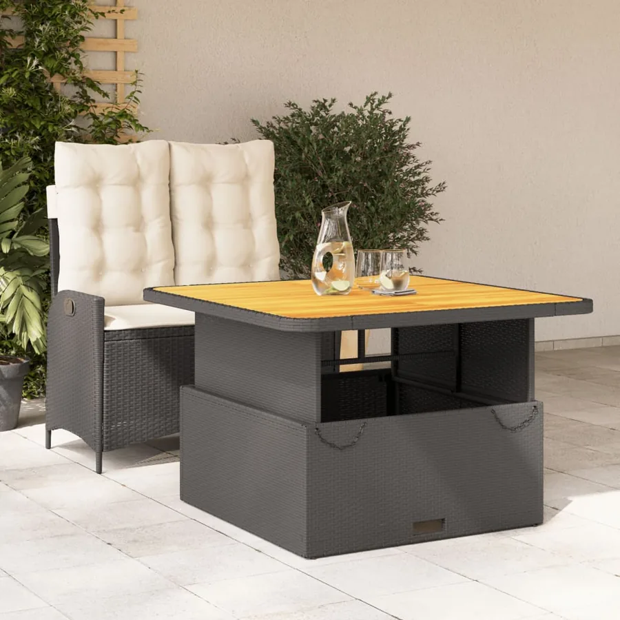 Ensemble à manger de jardin coussins 2pcs noir résine tressée